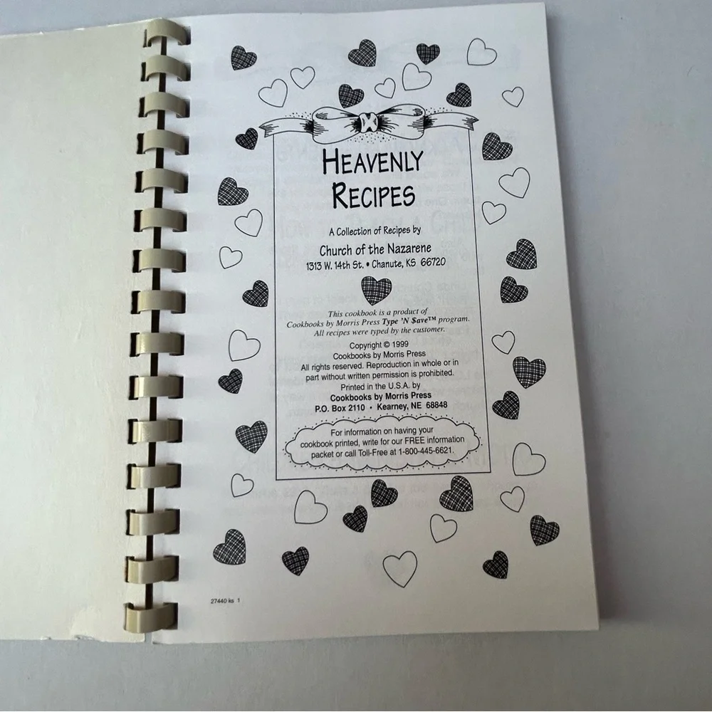 Heavenly Recipes Cookbook Church Of The Nazarene Chanute KS Vintage 1999 Spiral